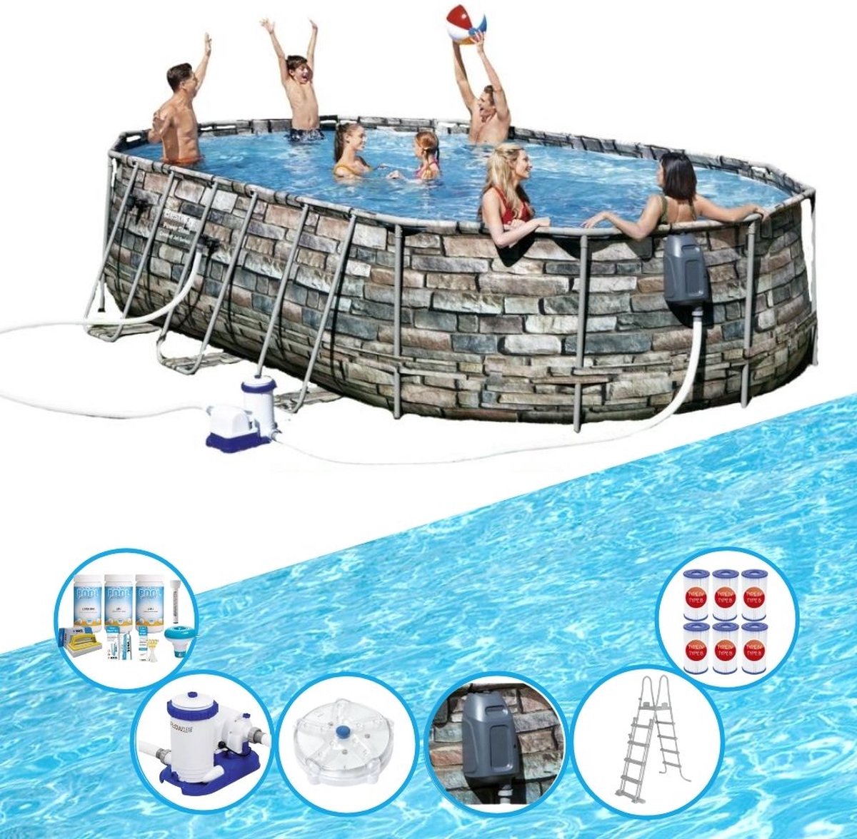 EXIT Toys Bestway Zwembad Power Steel Swim Vista - Zwembad Bundel - 610x366x122 Cm