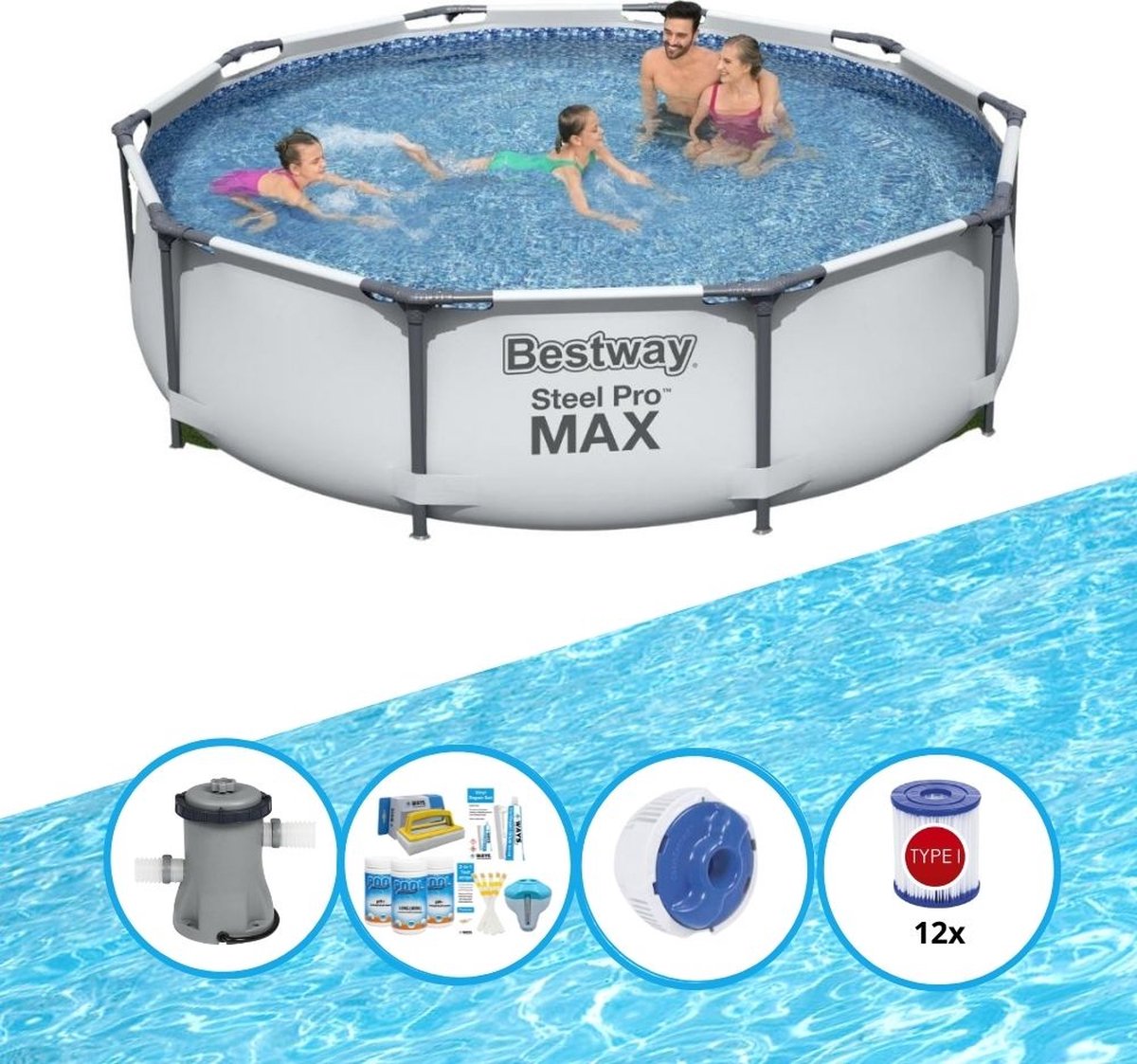 EXIT Toys Bestway Zwembad Steel Pro Max - Zwembad Bundel - 305x76 Cm