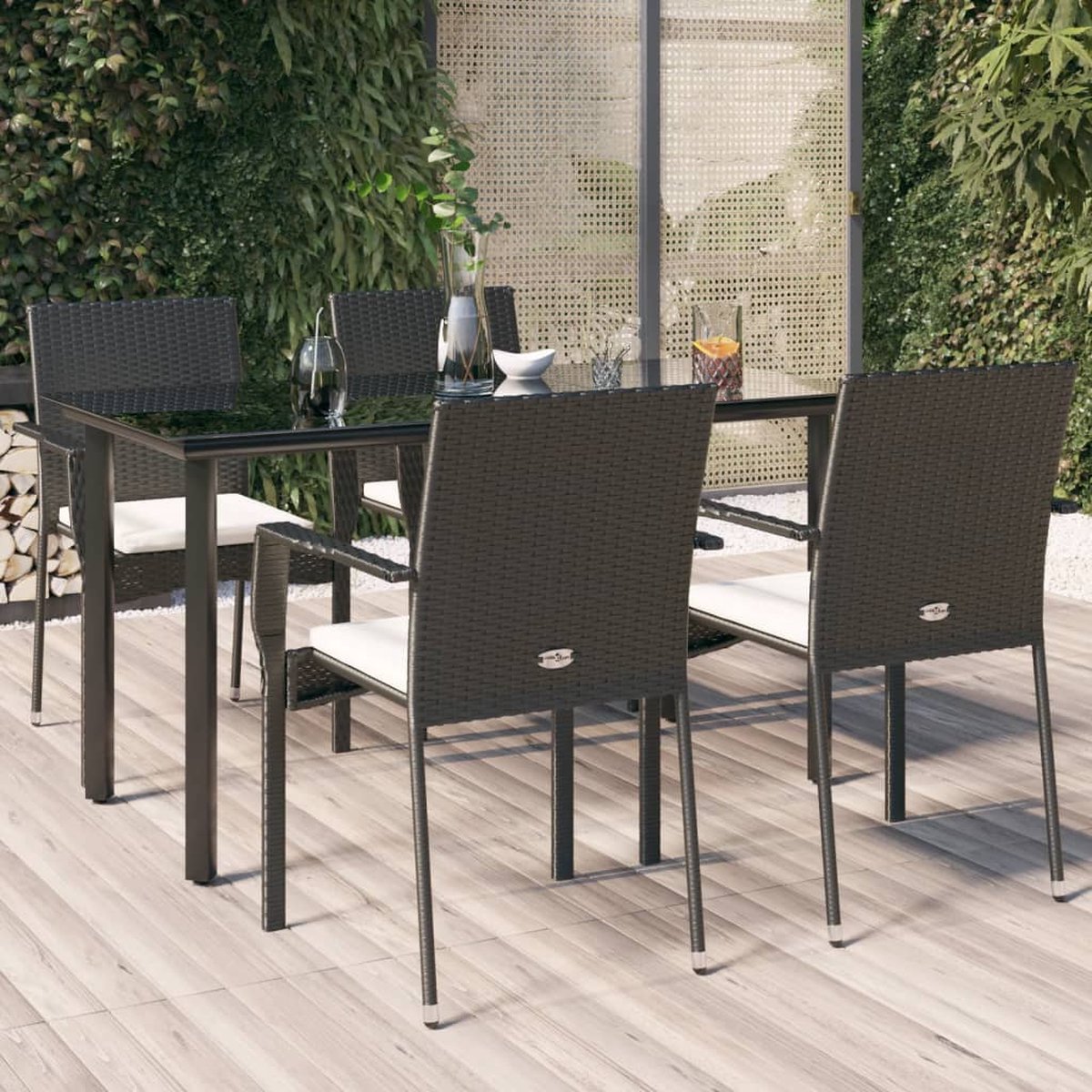 Vidaxl 5-delige Tuinset Met Kussens Poly Rattan - Zwart