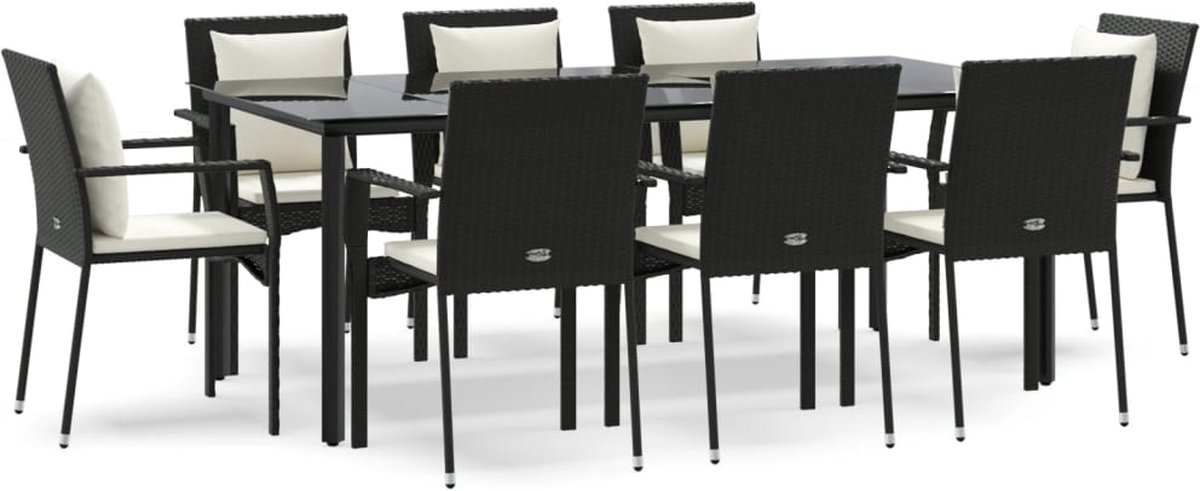 Vidaxl 9-delige Tuinset Poly Rattan - Zwart