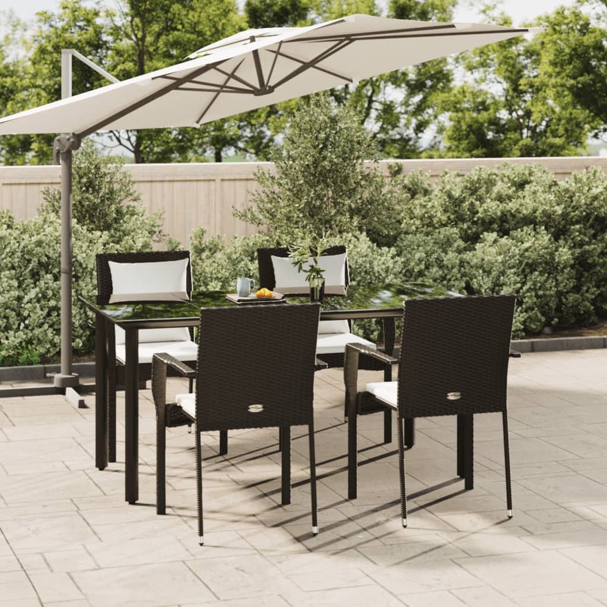 Vidaxl 5-delige Tuinset Met Kussens Poly Rattan - Zwart