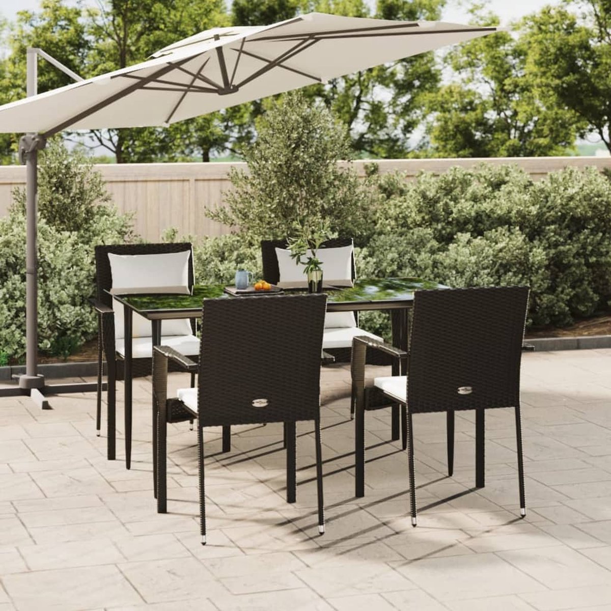 Vidaxl 5-delige Tuinset Met Kussens Poly Rattan - Zwart