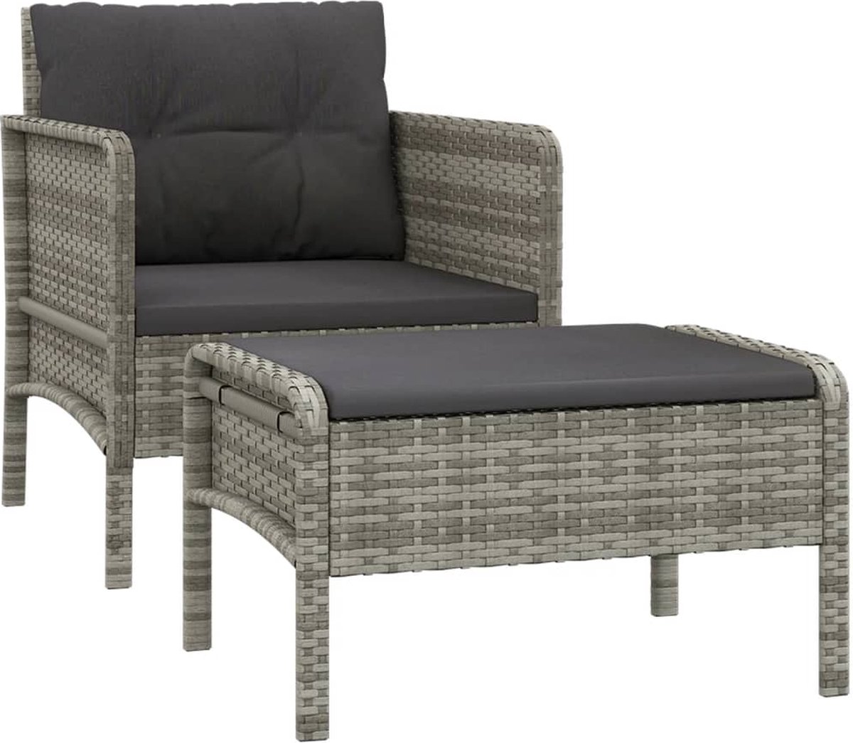 Vidaxl 2-delige Loungeset Met Kussens Poly Rattan - Grijs