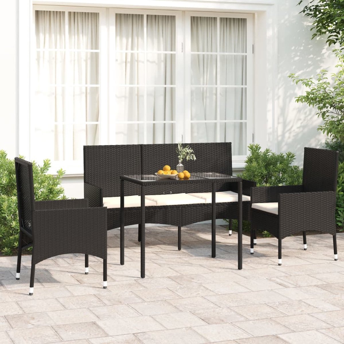 Vidaxl 4-delige Loungeset Met Kussens Poly Rattan - Zwart