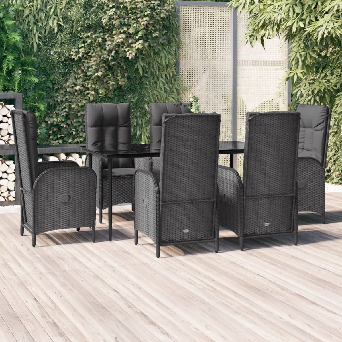 Vidaxl 7-delige Tuinset Met Kussens Poly Rattan - Zwart