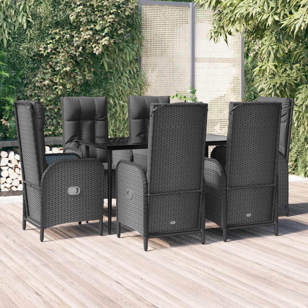 Vidaxl 7-delige Tuinset Met Kussens Poly Rattan - Zwart