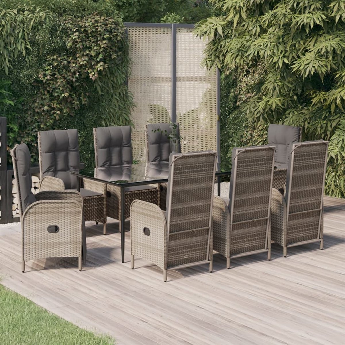 Vidaxl 9-delige Tuinset Met Kussens Poly Rattan Zwart En - Grijs