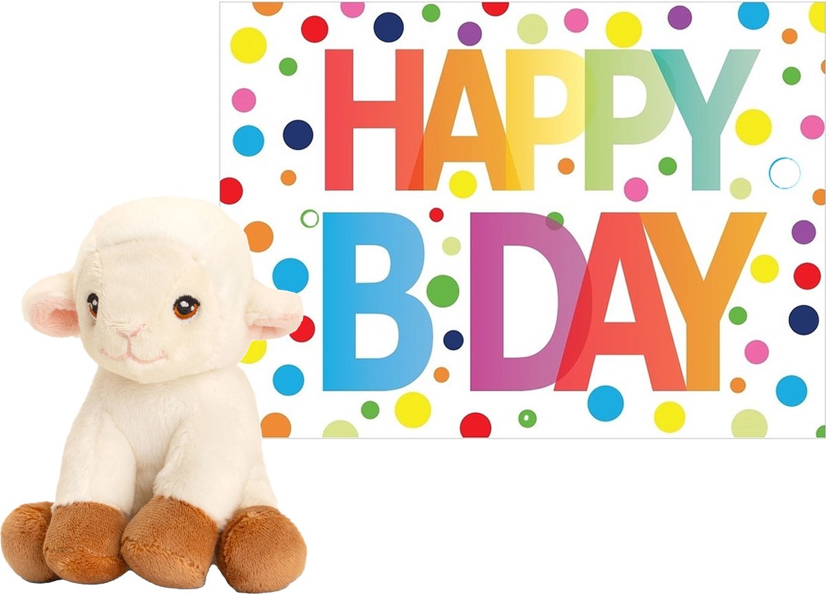 Keel Toys Pluche Dieren Knuffel Schaap/lammetje 12 Cm Met Happy Birthday Wenskaart - Knuffel Boederijdieren