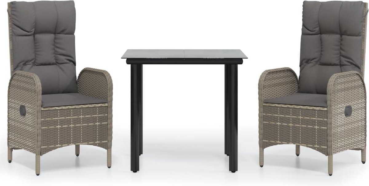 Vidaxl 3-delige Tuinset Met Kussens Poly Rattan Zwart En - Grijs