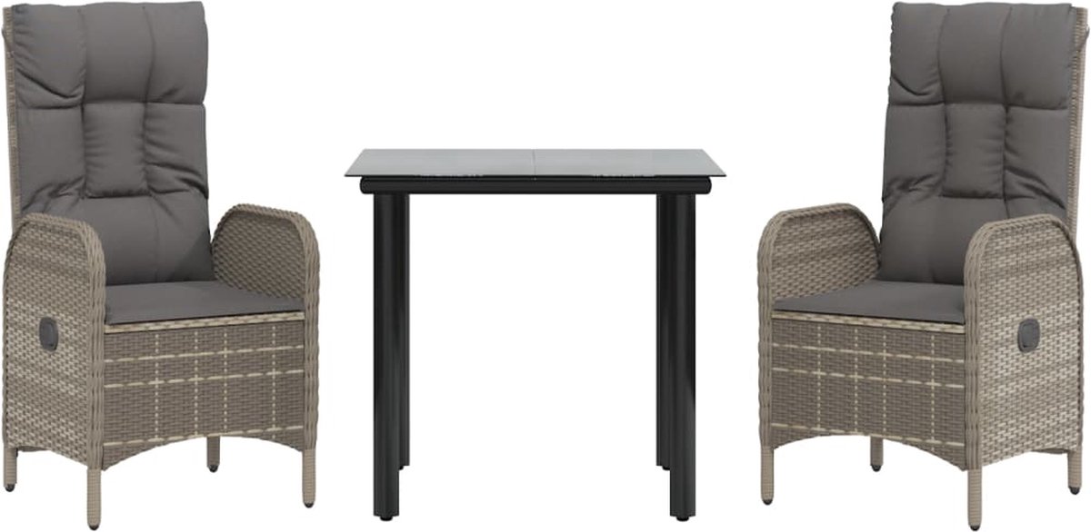 Vidaxl 3-delige Tuinset Met Kussens Poly Rattan Zwart En - Grijs