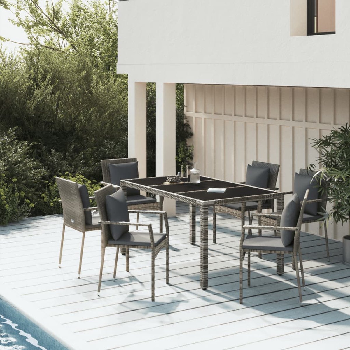 Vidaxl 7-delige Tuinset Met Kussens Poly Rattan - Grijs