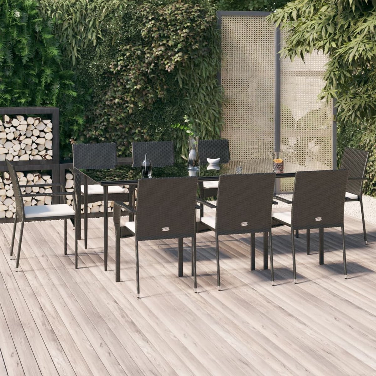 Vidaxl 9-delige Tuinset Poly Rattan - Zwart