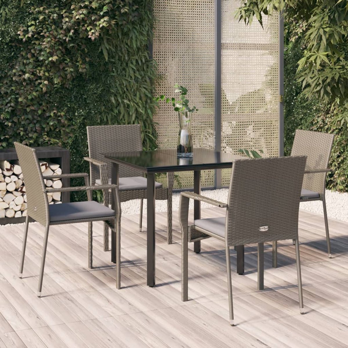 Vidaxl 5-delige Tuinset Met Kussens Poly Rattan Zwart En - Grijs