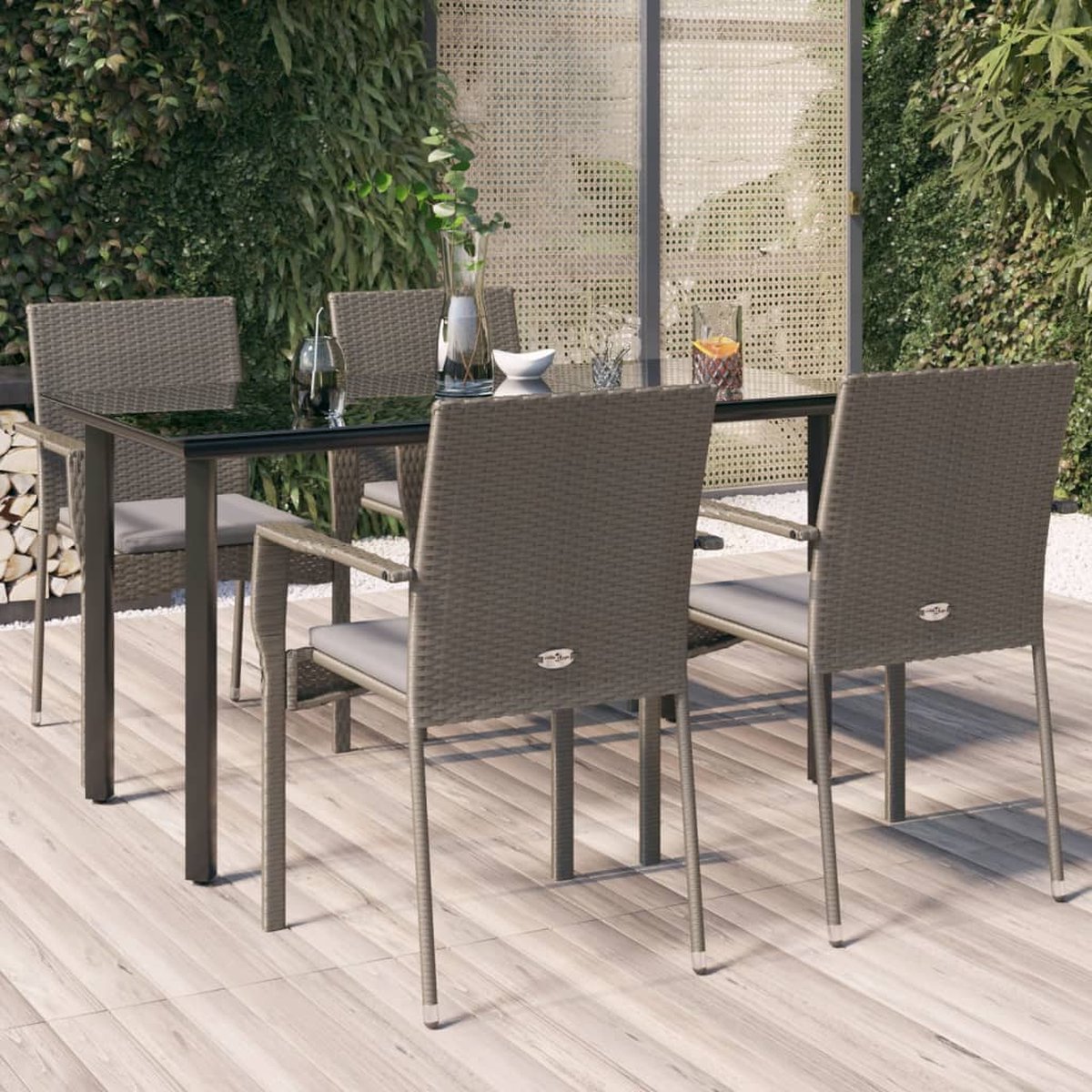 Vidaxl 5-delige Tuinset Met Kussens Poly Rattan Zwart En - Grijs