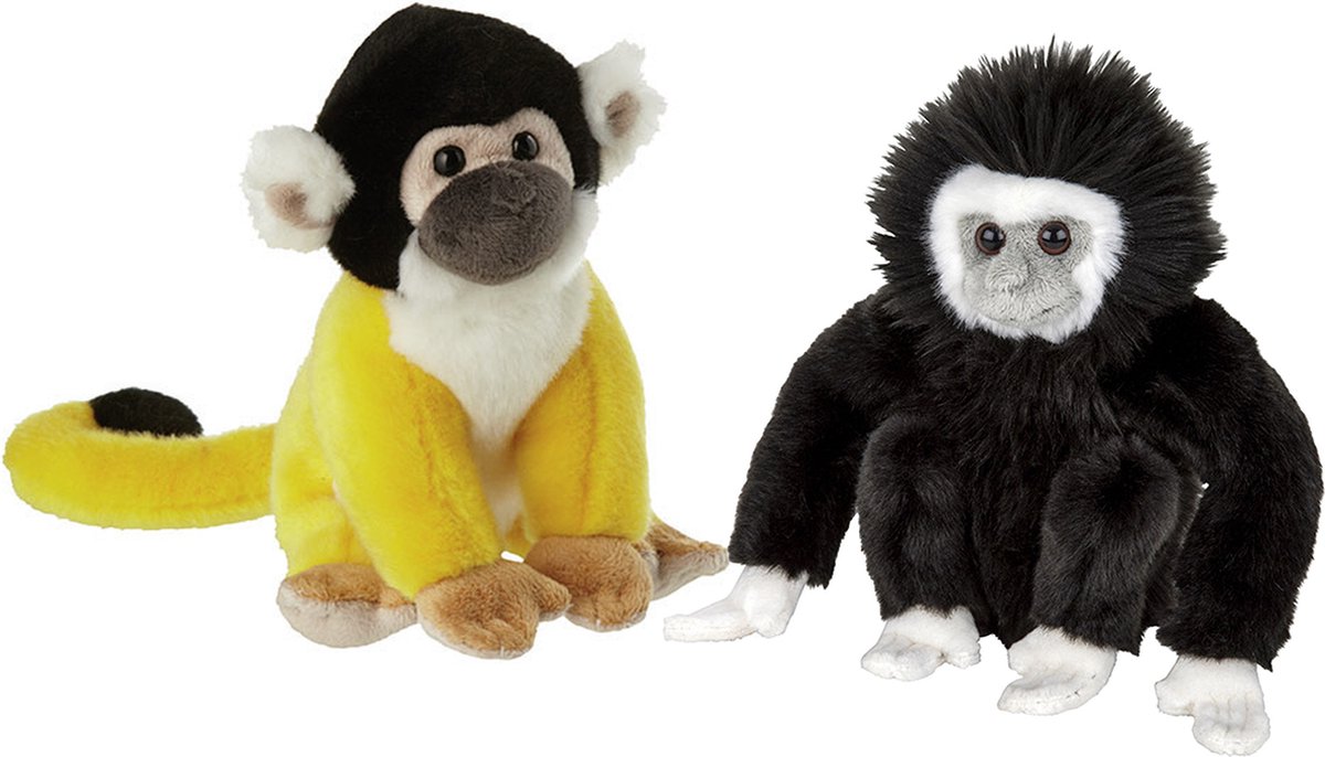 Apen Serie Zachte Pluche Knuffels 2x Stuks - Squirrel Aap En Gibbon Aap Van 18 Cm - Knuffeldier