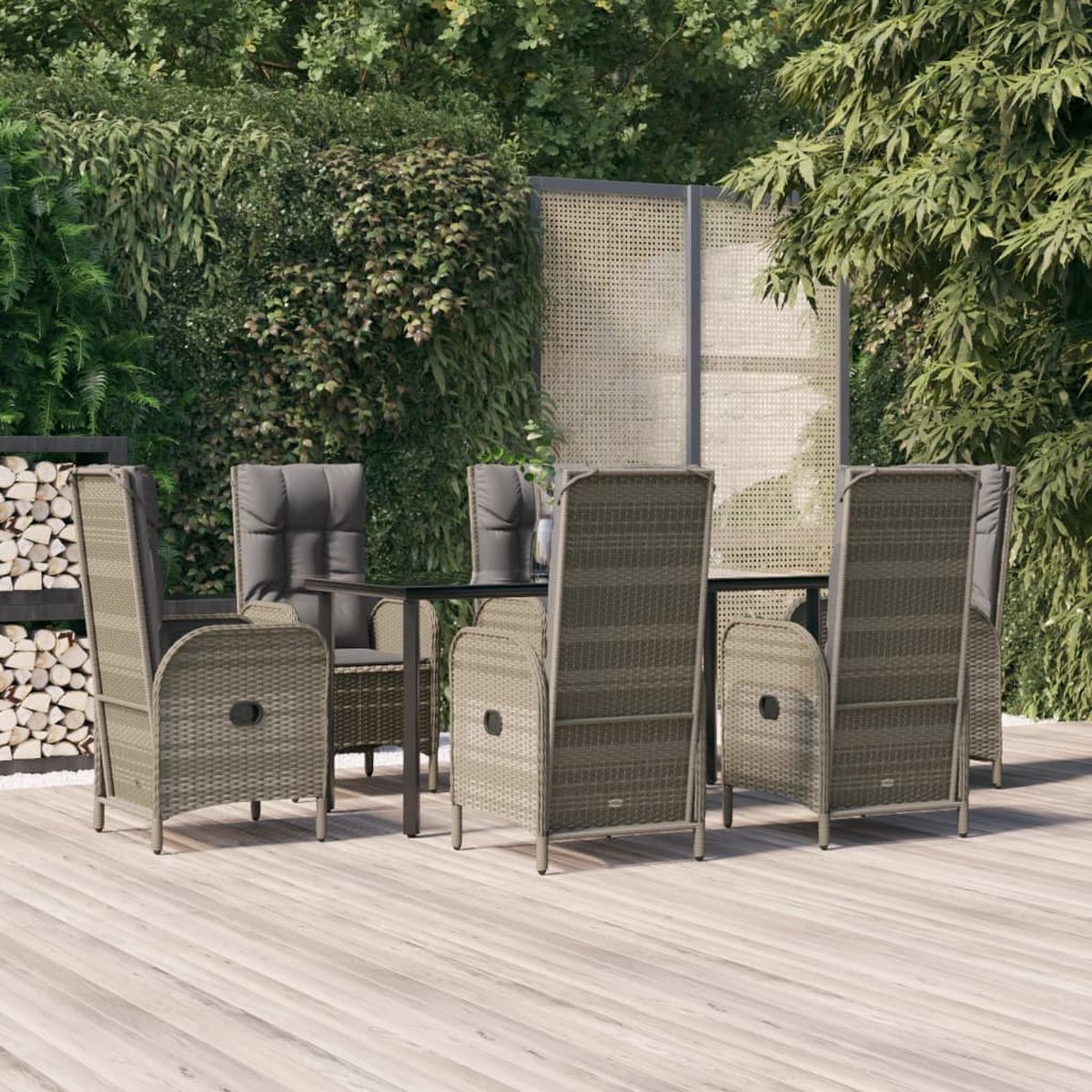 Vidaxl 7-delige Tuinset Met Kussens Poly Rattan Zwart En - Grijs