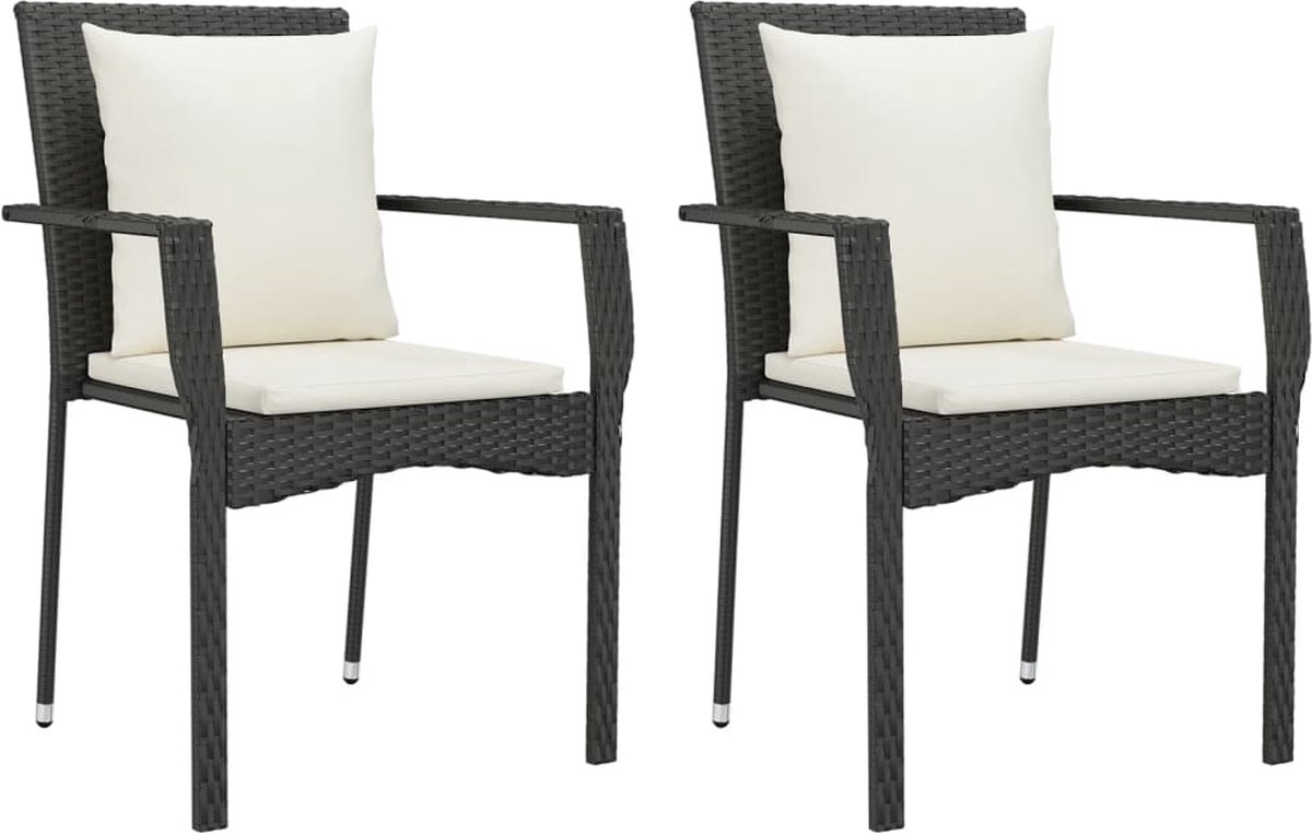 Vidaxl 3-delige Tuinset Met Kussens Poly Rattan - Zwart