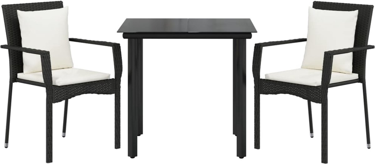 Vidaxl 3-delige Tuinset Met Kussens Poly Rattan - Zwart