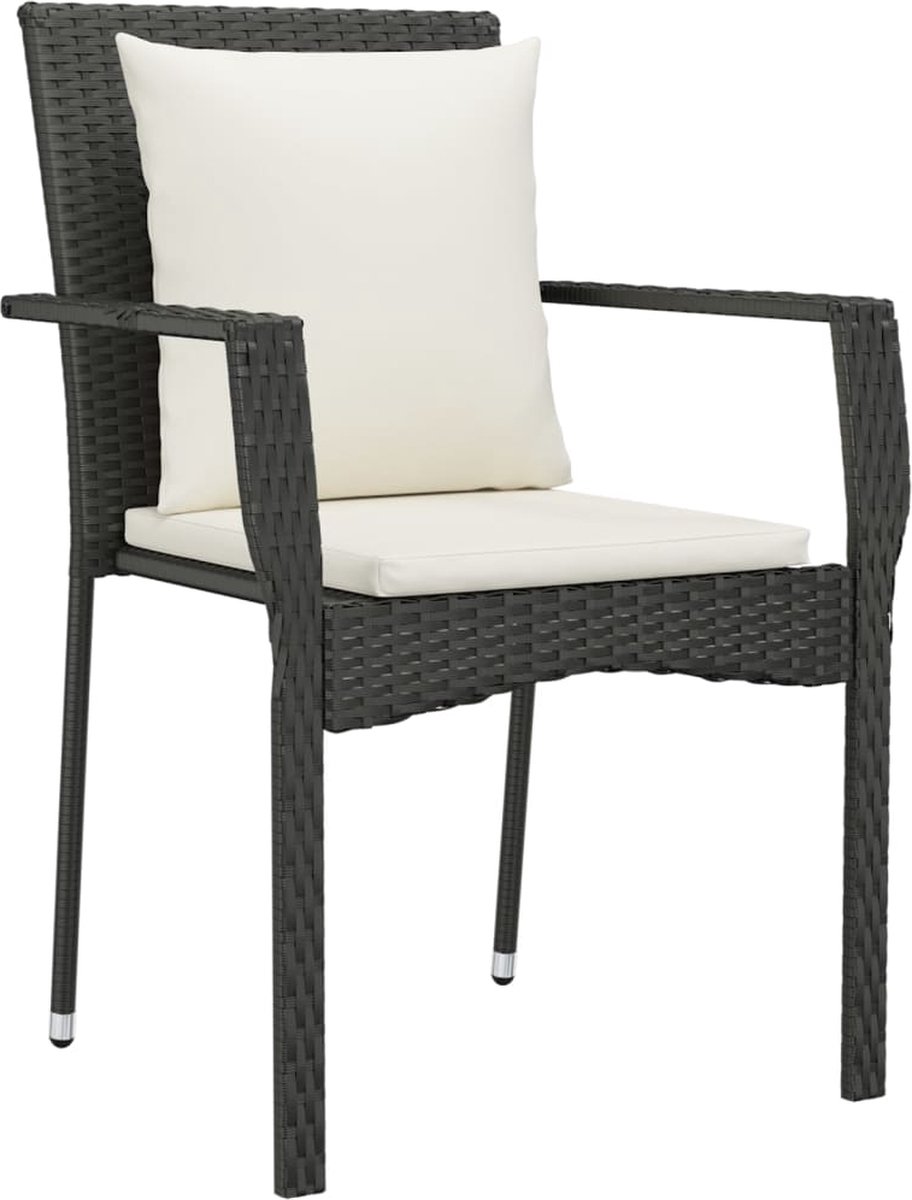 Vidaxl 3-delige Tuinset Met Kussens Poly Rattan - Zwart