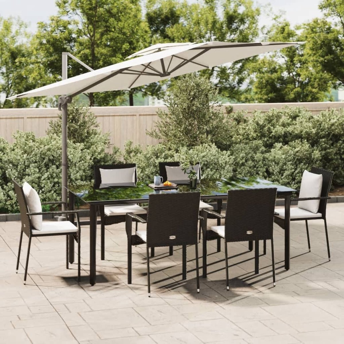 Vidaxl 7-delige Tuinset Met Kussens Poly Rattan - Zwart