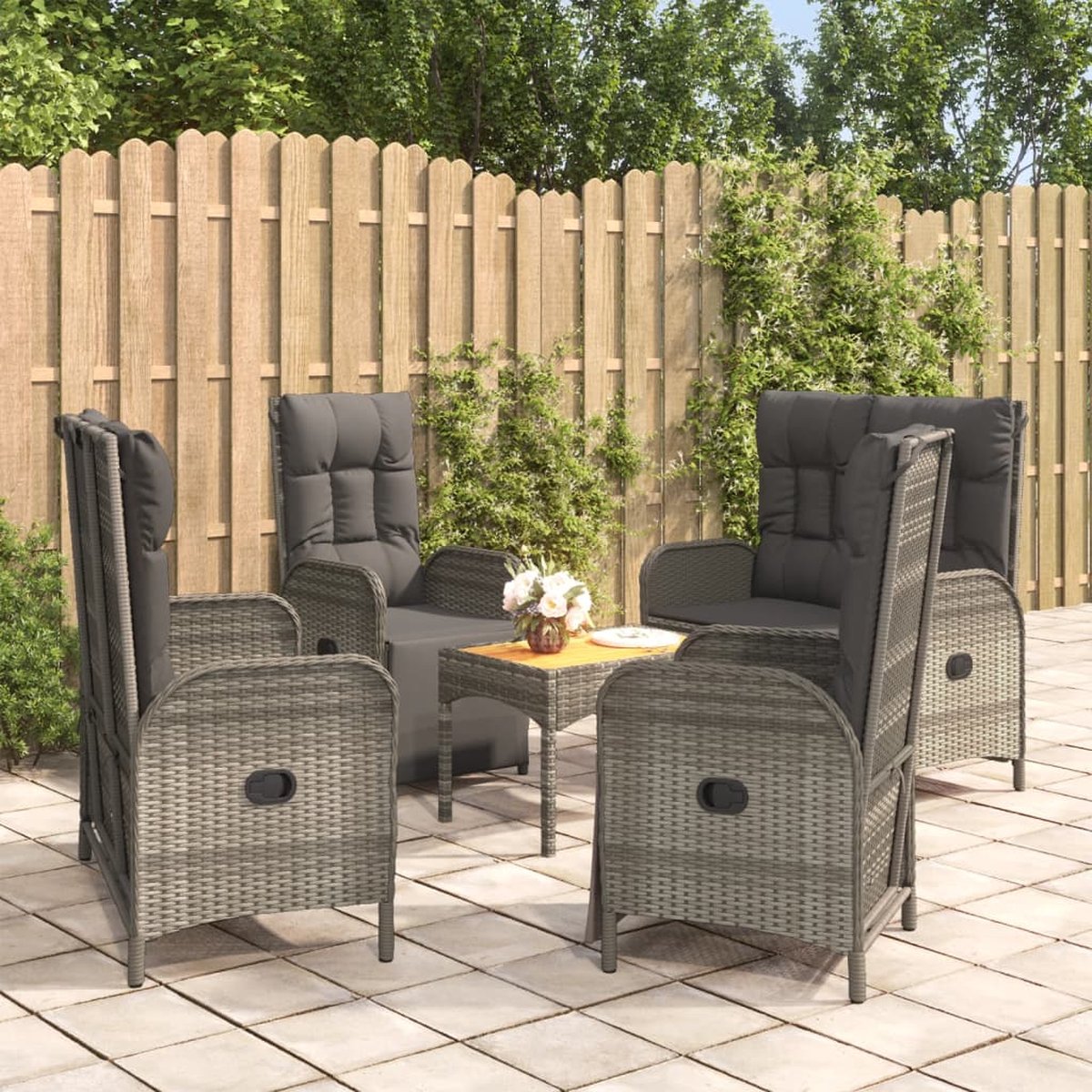 Vidaxl 5-delige Tuinset Met Kussens Poly Rattan - Grijs