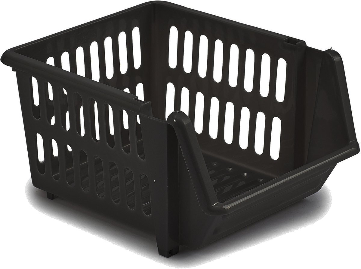 Manden/organisers - 3x Stuks - Stapelbaar 23 X 21 X 13 Cm - Opbergmanden - Zwart