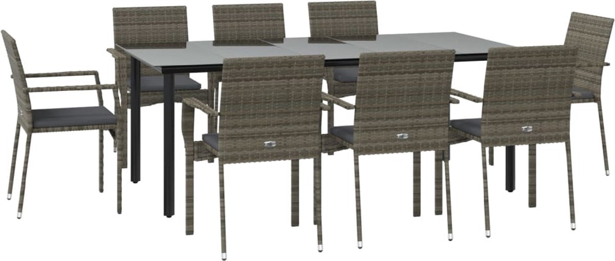 Vidaxl 9-delige Tuinset Met Kussens Poly Rattan Zwart En - Grijs