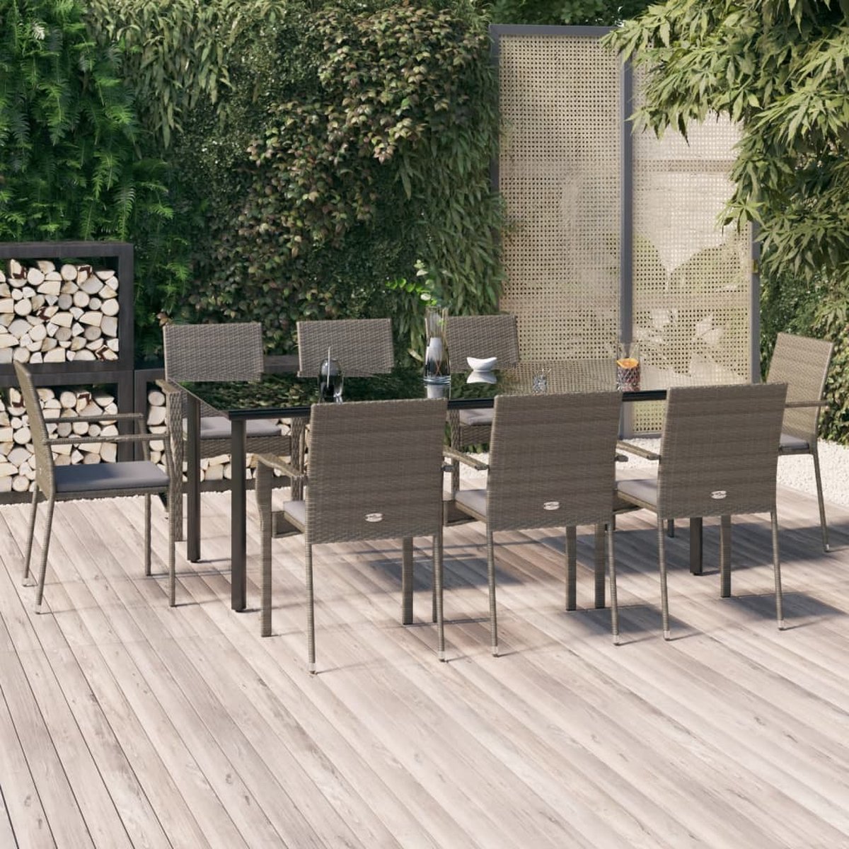 Vidaxl 9-delige Tuinset Met Kussens Poly Rattan Zwart En - Grijs