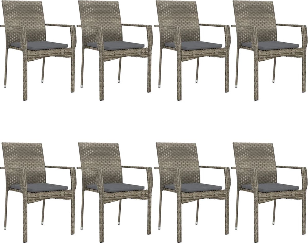 Vidaxl 9-delige Tuinset Met Kussens Poly Rattan Zwart En - Grijs