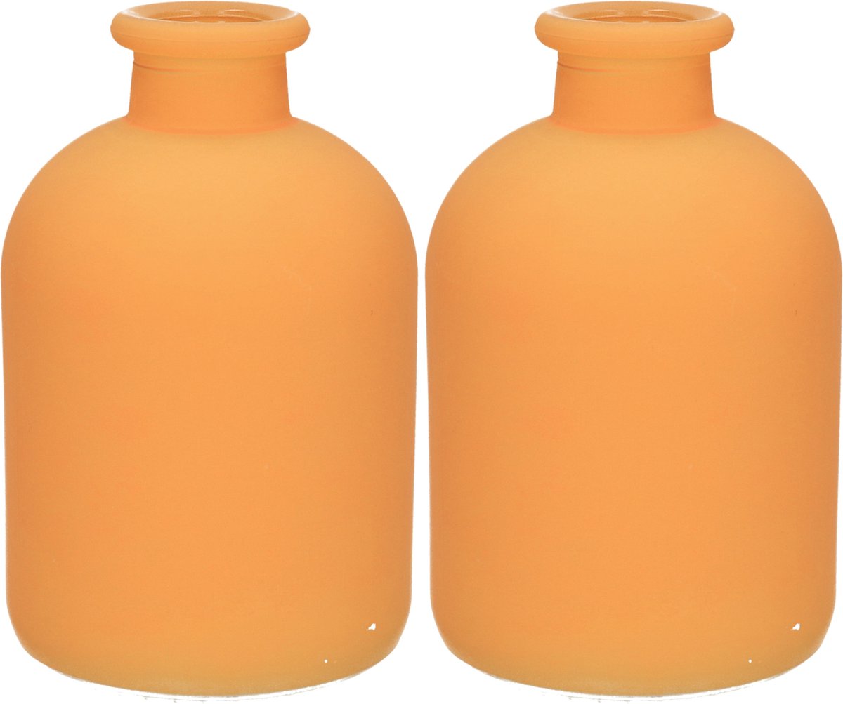 Jodeco - Bloemenvaas Avignon - 2x - Fles Model - Glas - Mat- H17 X D11 Cm - Vazen - Oranje