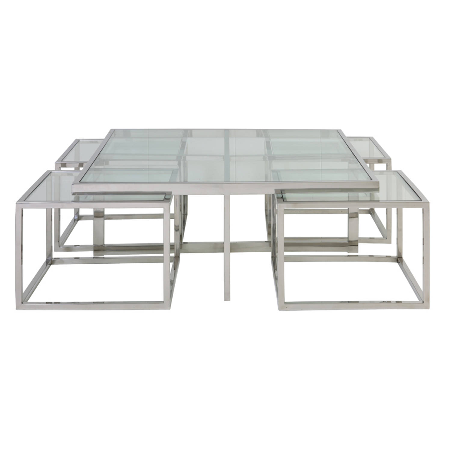 Light & Living - Salontafel Macara Set Van 5 - 100x100x40cm - Zilver