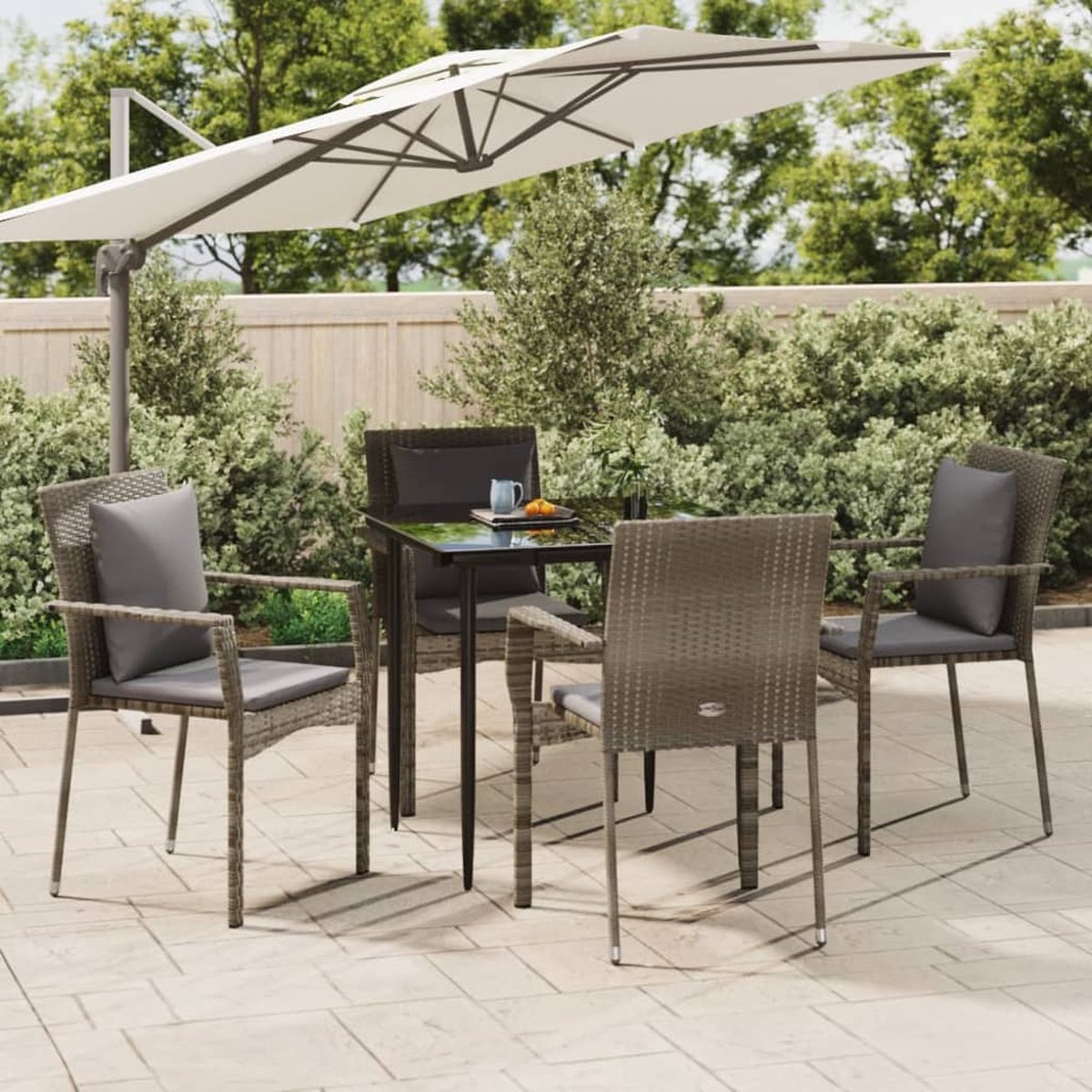 Vidaxl 5-delige Tuinset Met Kussens Poly Rattan Zwart En - Gris