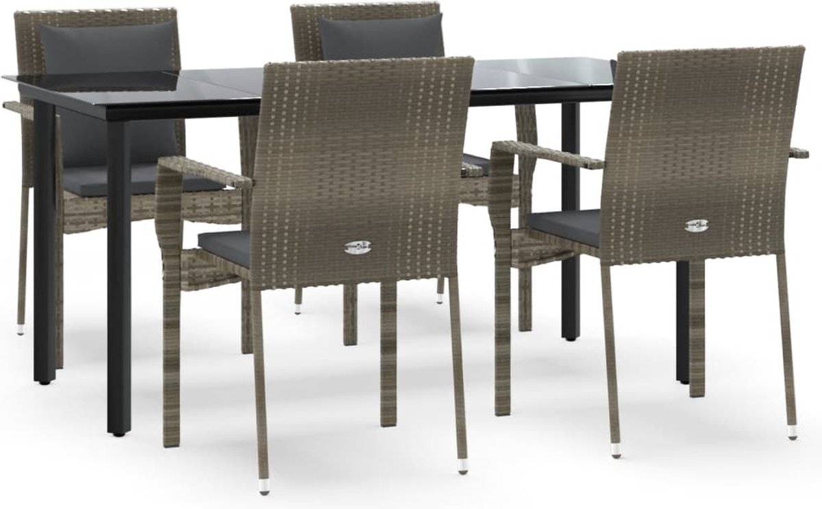 Vidaxl 5-delige Tuinset Met Kussens Poly Rattan Zwart En - Gris