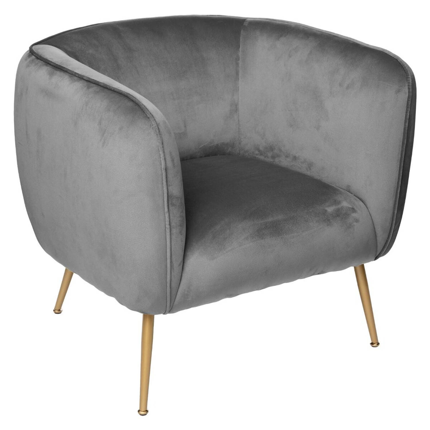 Casa Di Elturo Velvet Fauteuil Bombi Charcoal Grijs Met Goudkleurige Poten