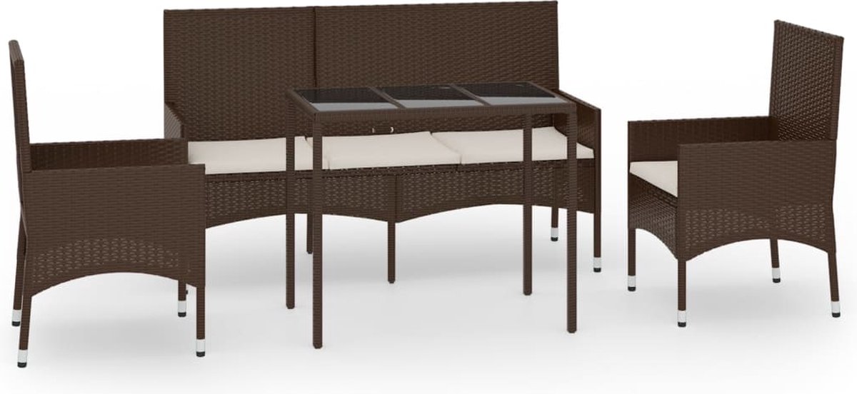 Vidaxl 4-delige Loungeset Met Kussens Poly Rattan - Bruin