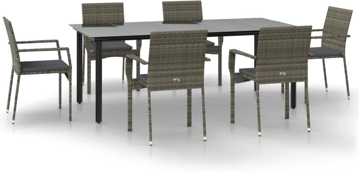 Vidaxl 7-delige Loungeset Met Kussens Poly Rattan Zwart En - Grijs