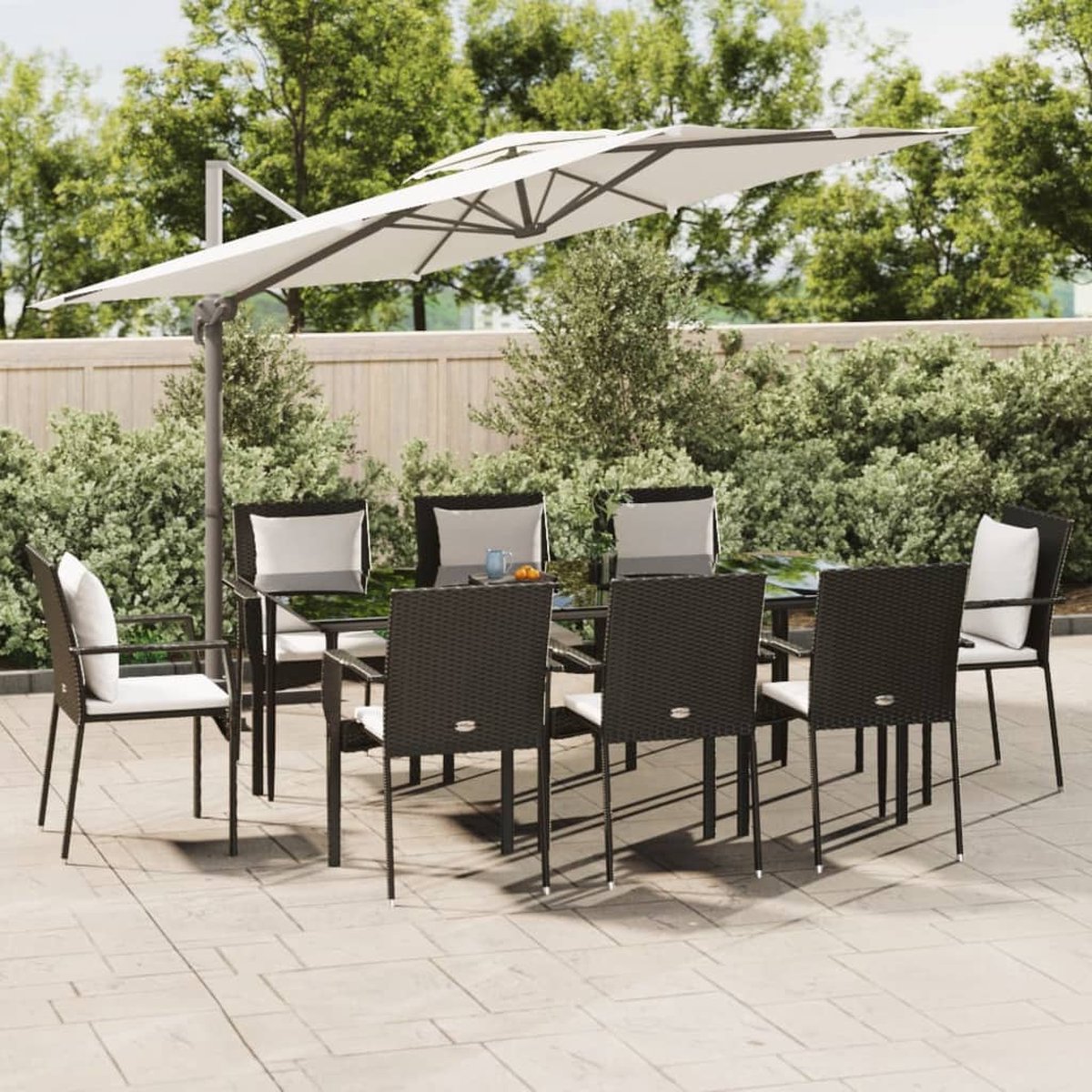 Vidaxl 7-delige Tuinset Met Kussens Poly Rattan - Zwart