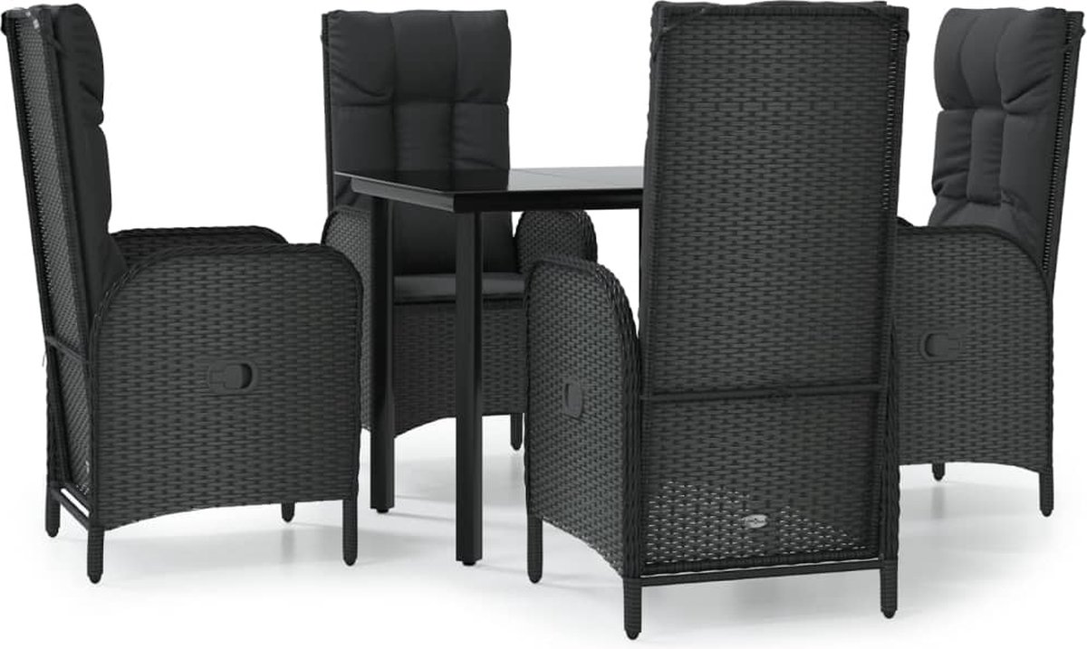 Vidaxl 5-delige Tuinset Met Kussens Poly Rattan - Zwart