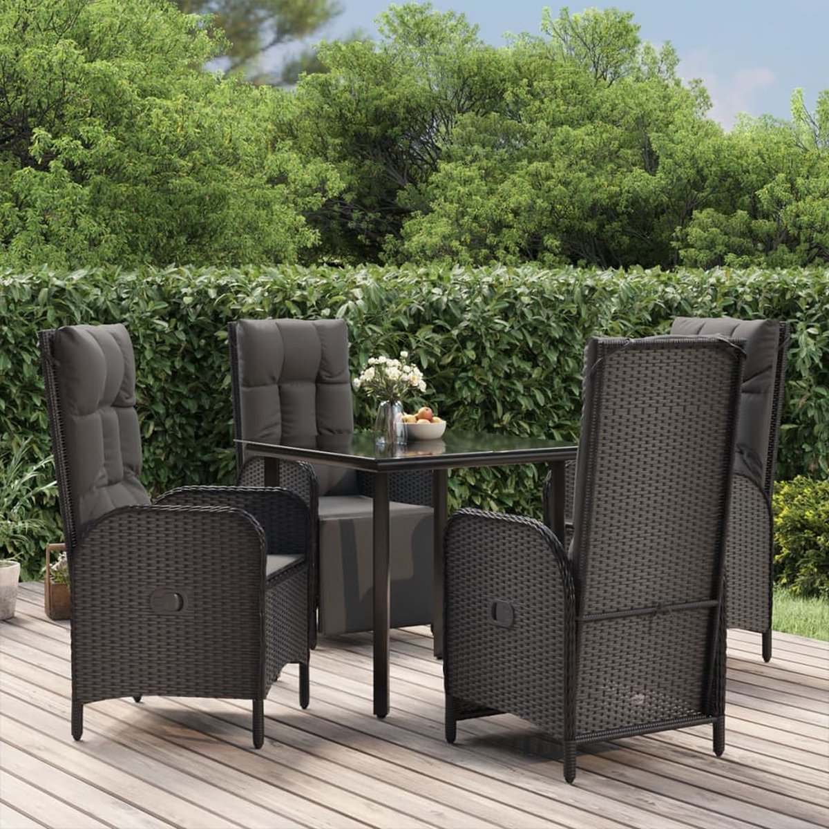 Vidaxl 5-delige Tuinset Met Kussens Poly Rattan - Zwart