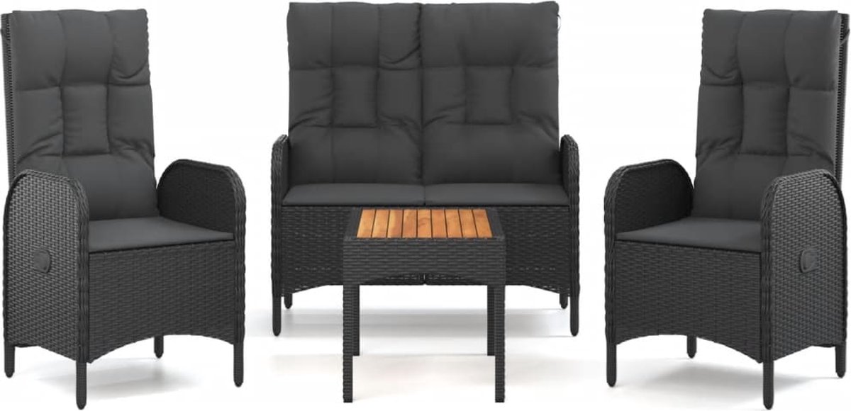 Vidaxl 4-delige Loungeset Met Kussens Poly Rattan - Negro