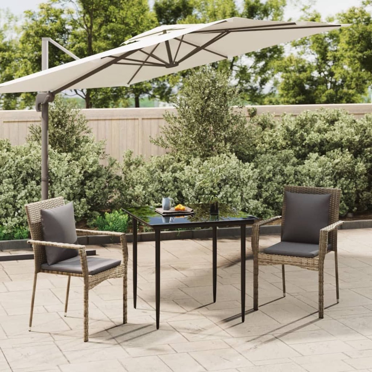 Vidaxl 3-delige Tuinset Met Kussens Poly Rattan Zwart En - Gris