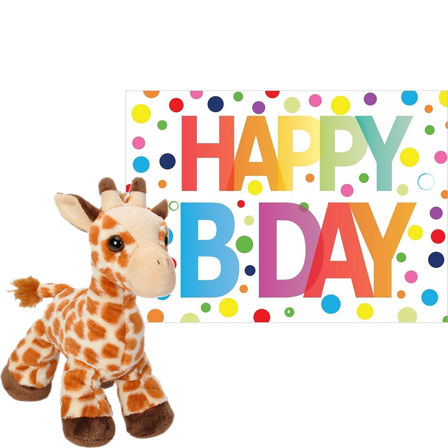 Wild Republic Pluche Dieren Knuffel Giraffe 18 Cm Met Happy Birthday Wenskaart - Knuffeldier