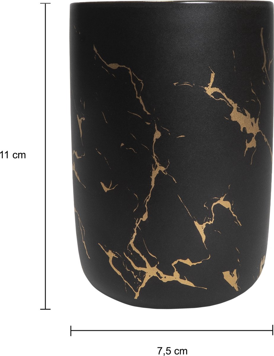 Quvio Zeepdispenser + Tandenborstelhouder - Zwart Met - Goud