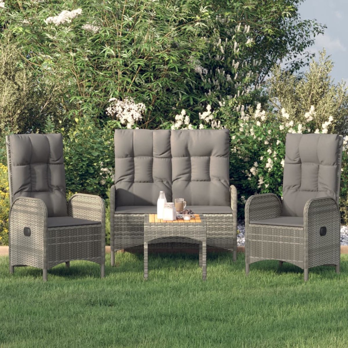 Vidaxl 4-delige Loungeset Met Kussens Poly Rattan - Grijs