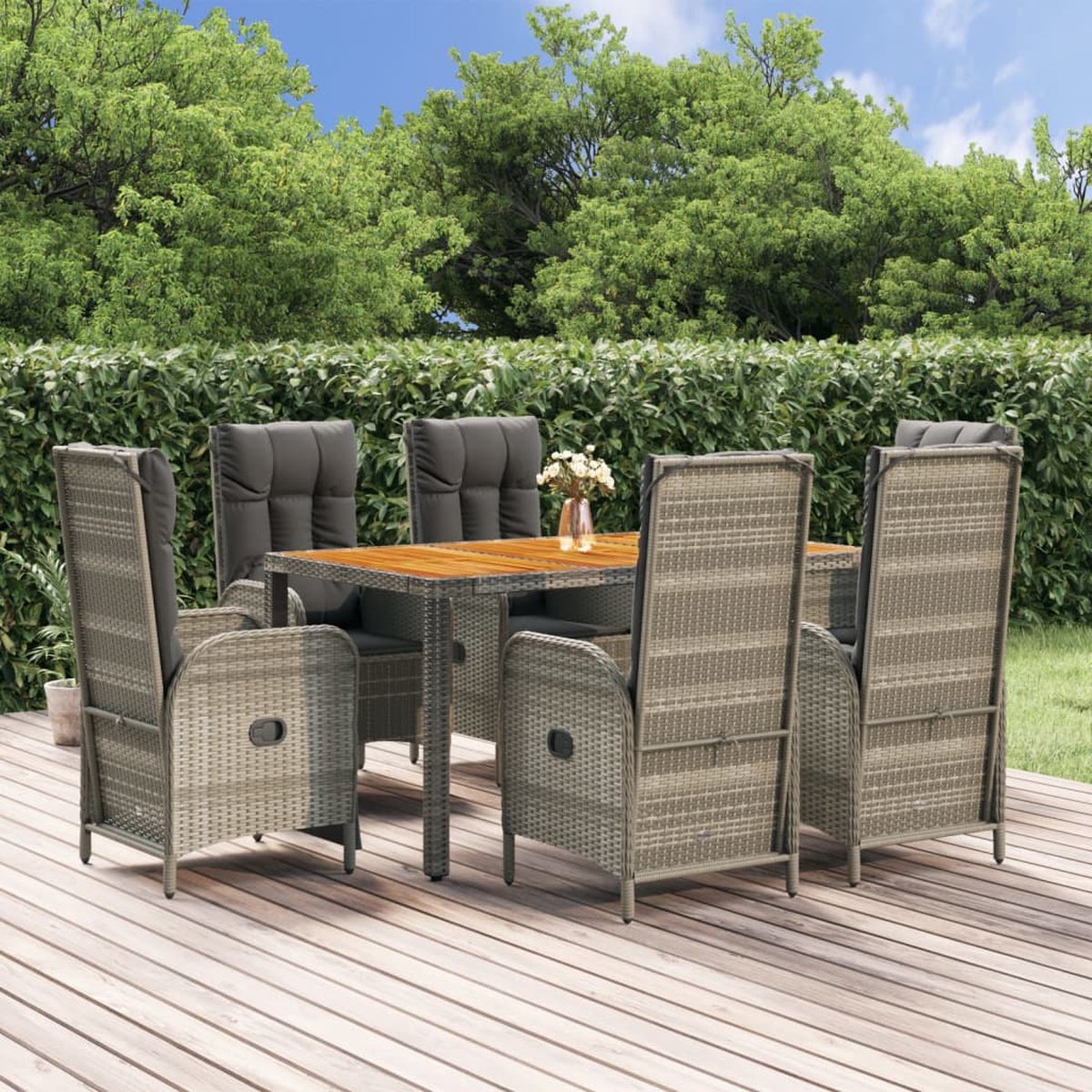 Vidaxl 7-delige Tuinset Met Kussens Poly Rattan - Grijs