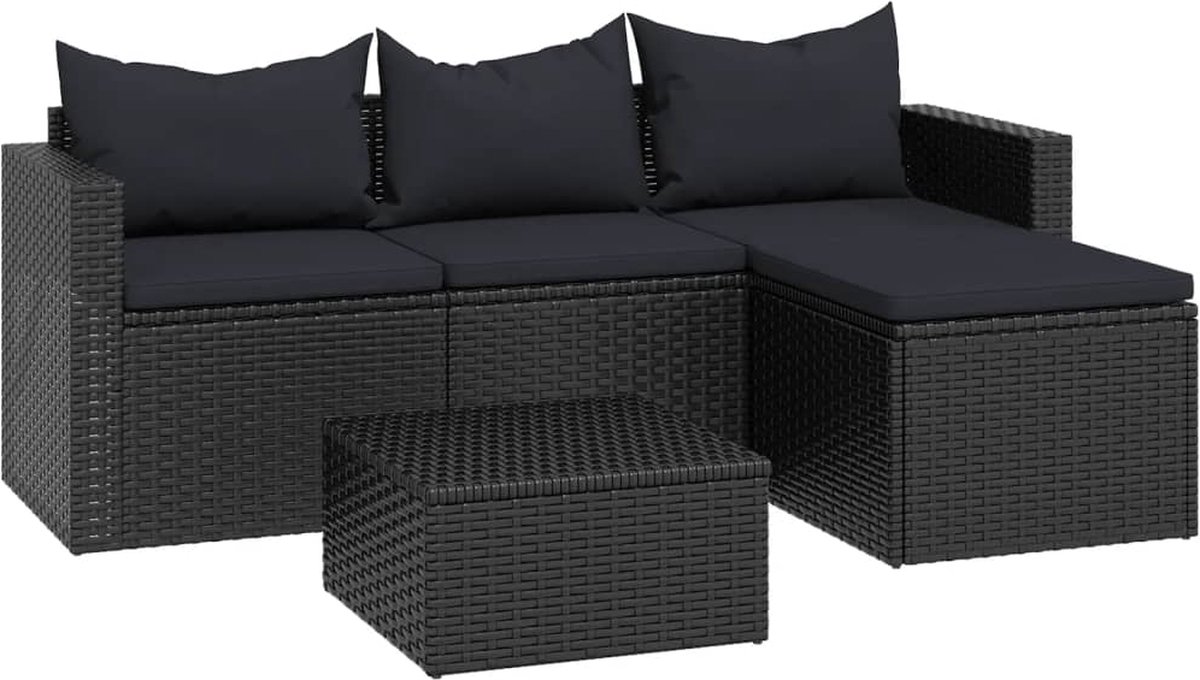 Vidaxl Loungeset Poly Rattan - Negro