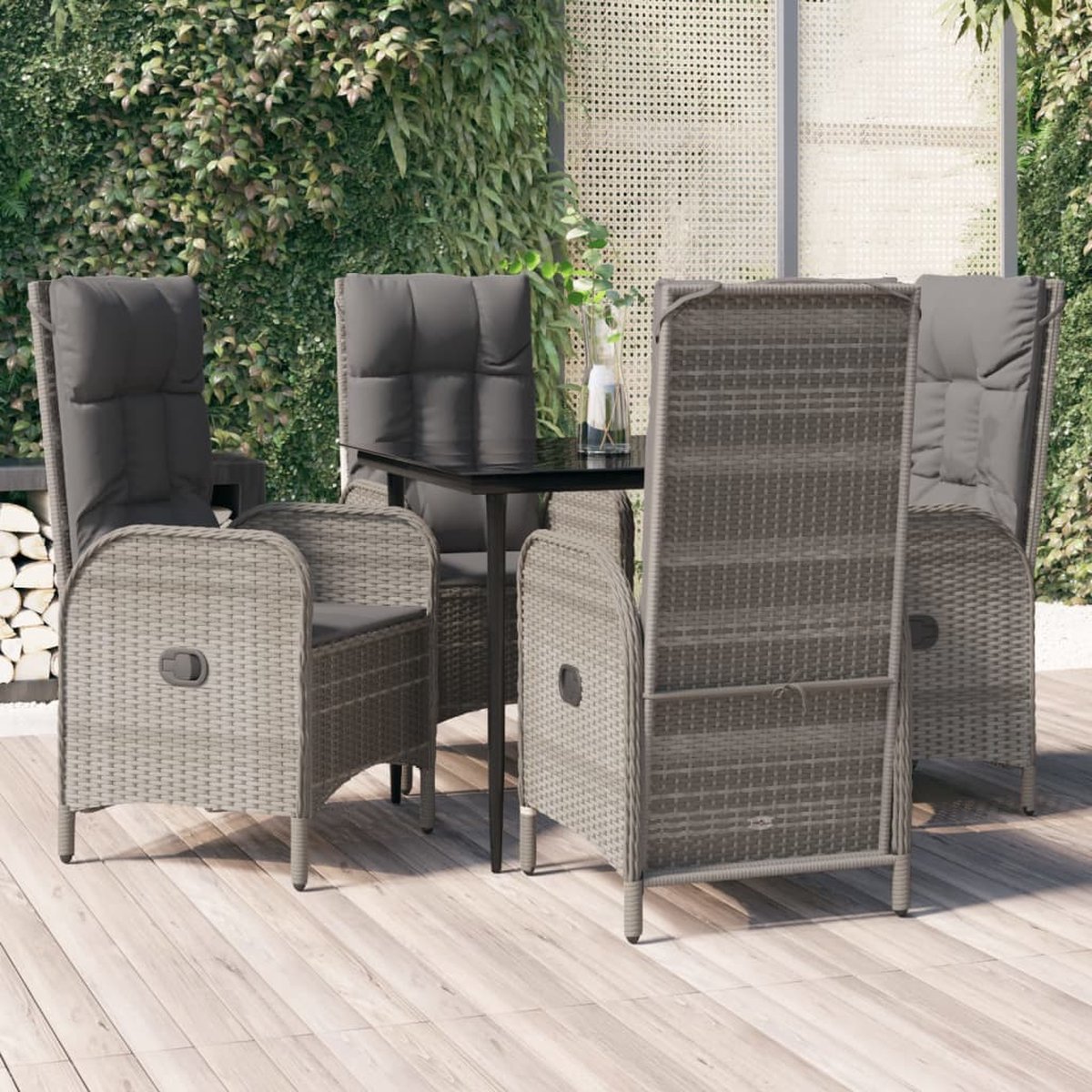 Vidaxl 5-delige Tuinset Met Kussens Poly Rattan Zwart En - Grijs