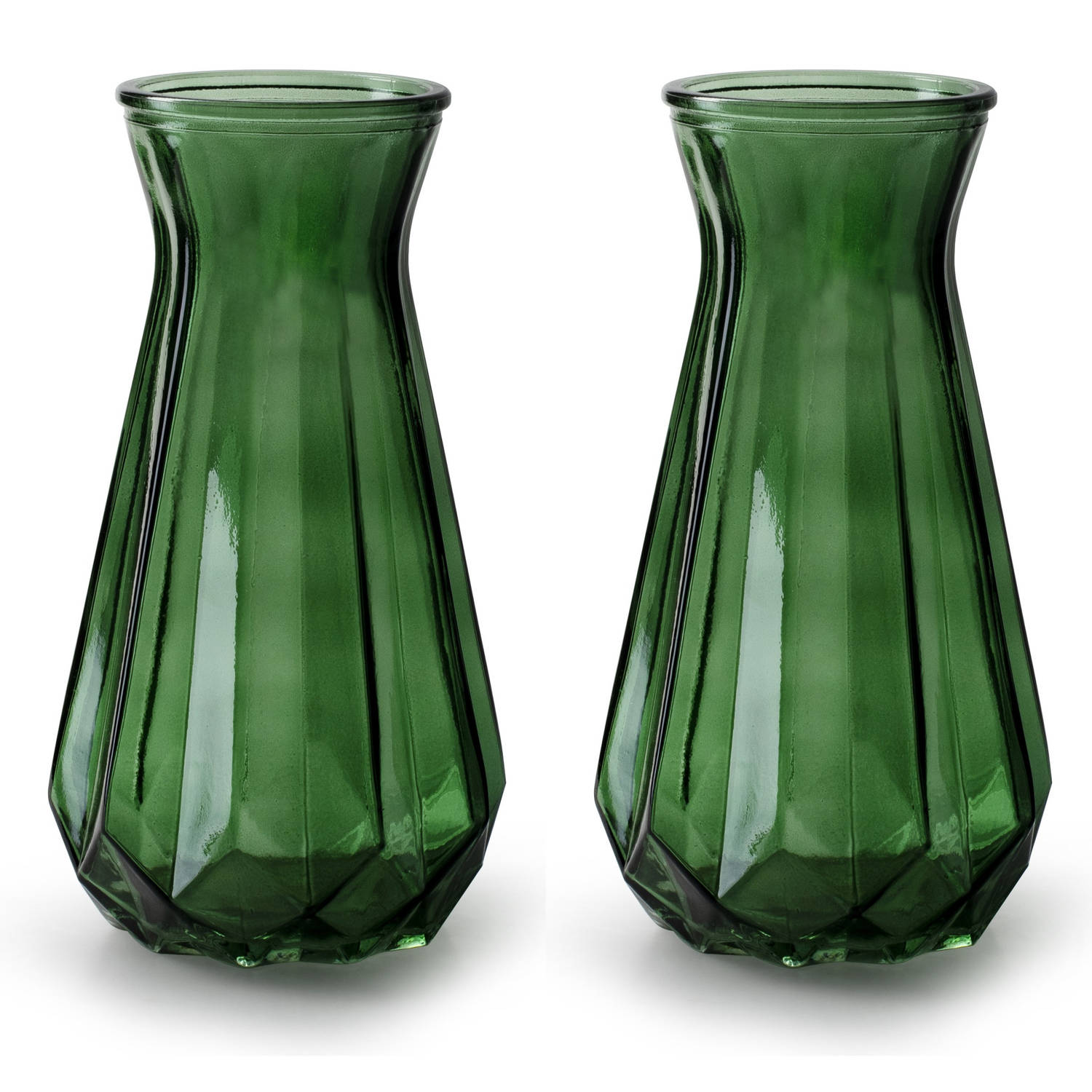 2x Stuks Bloemenvazen/transparant Glas - H24 X D13.5 Cm - Vazen - Groen