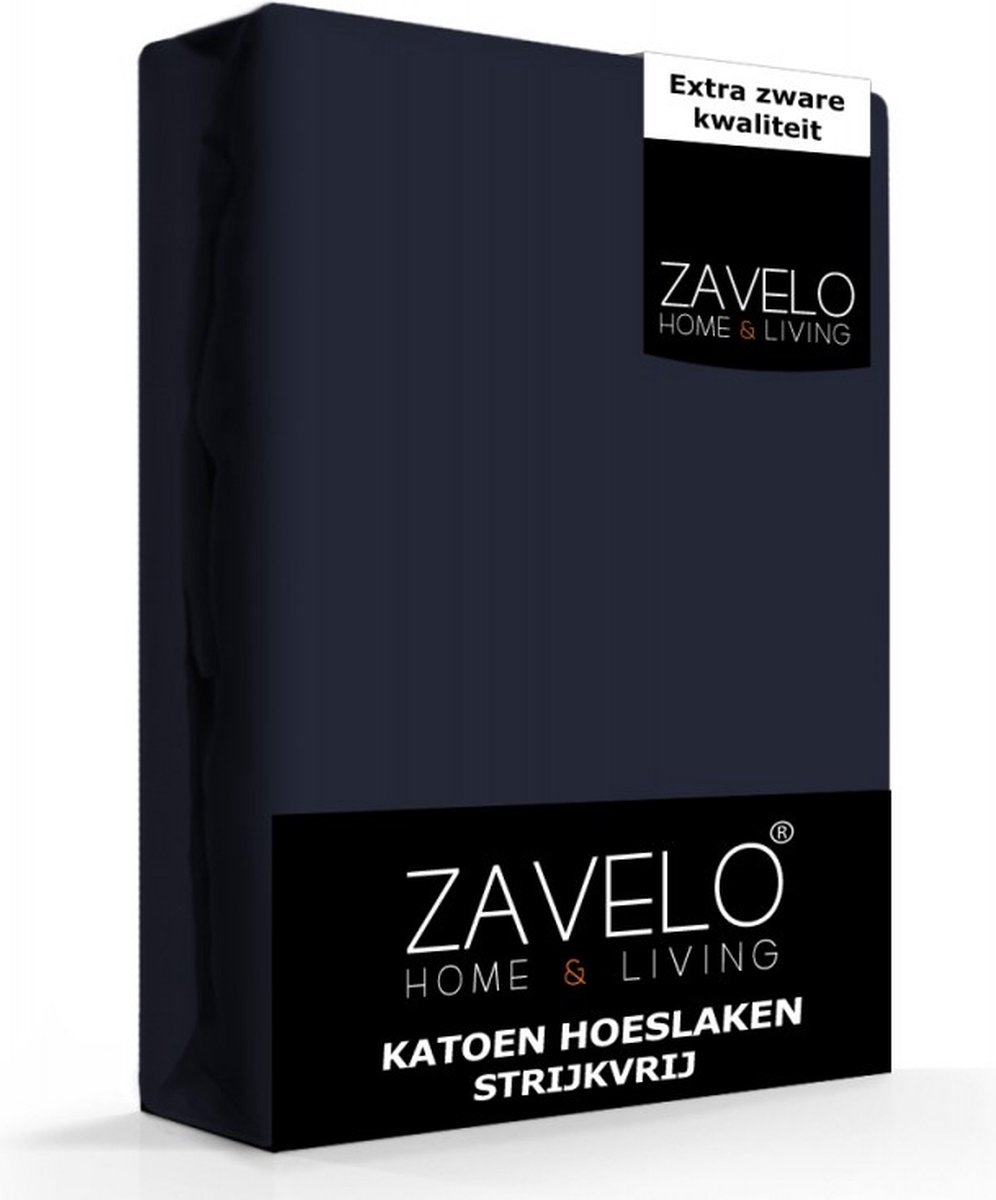 Slaaptextiel Zavelo Hoeslaken Katoen Strijkvrij Navy-2-persoons (140x200 Cm) - Blauw