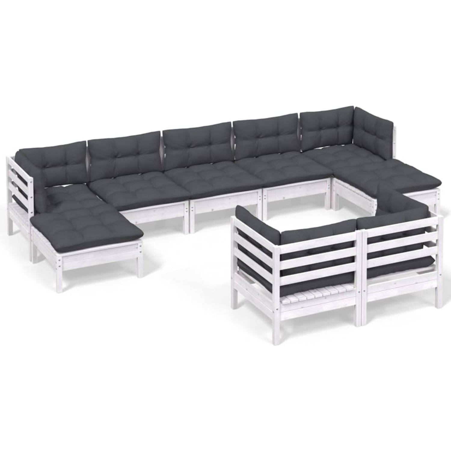 Vidaxl 9-delige Loungeset Met Kussens Massief Grenenhout Wit